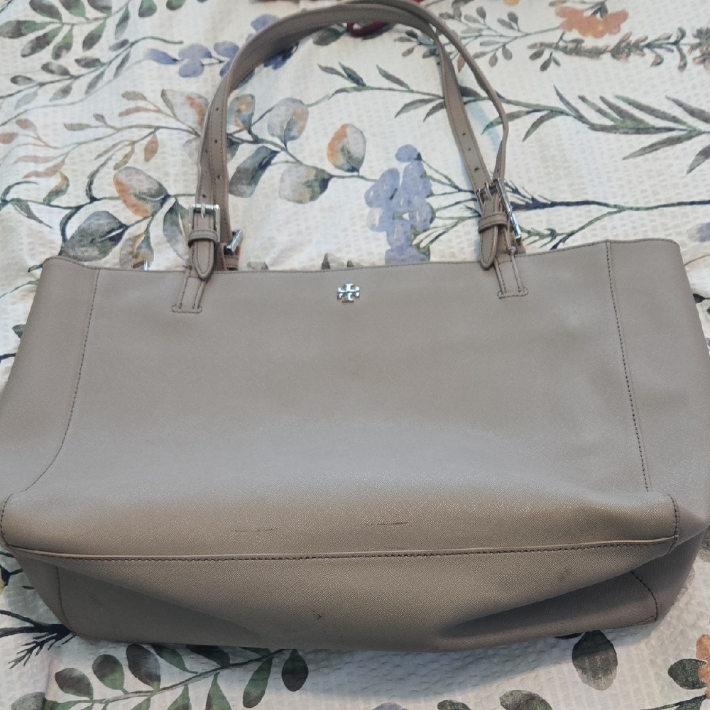 Tory Burch Gray Leather Large Tote Bag